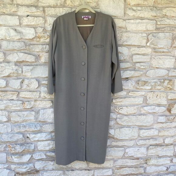 Vintage French Chic Button Down Dress Overcoat - Picture 2 of 5